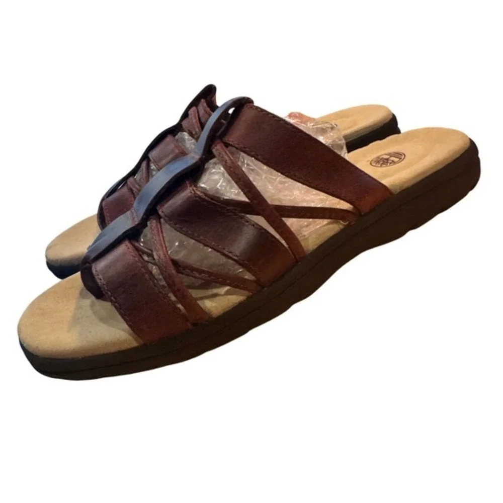 Timberland Womens Leather Strappy‎ Slide Sandals Brown Comfort 11 thong